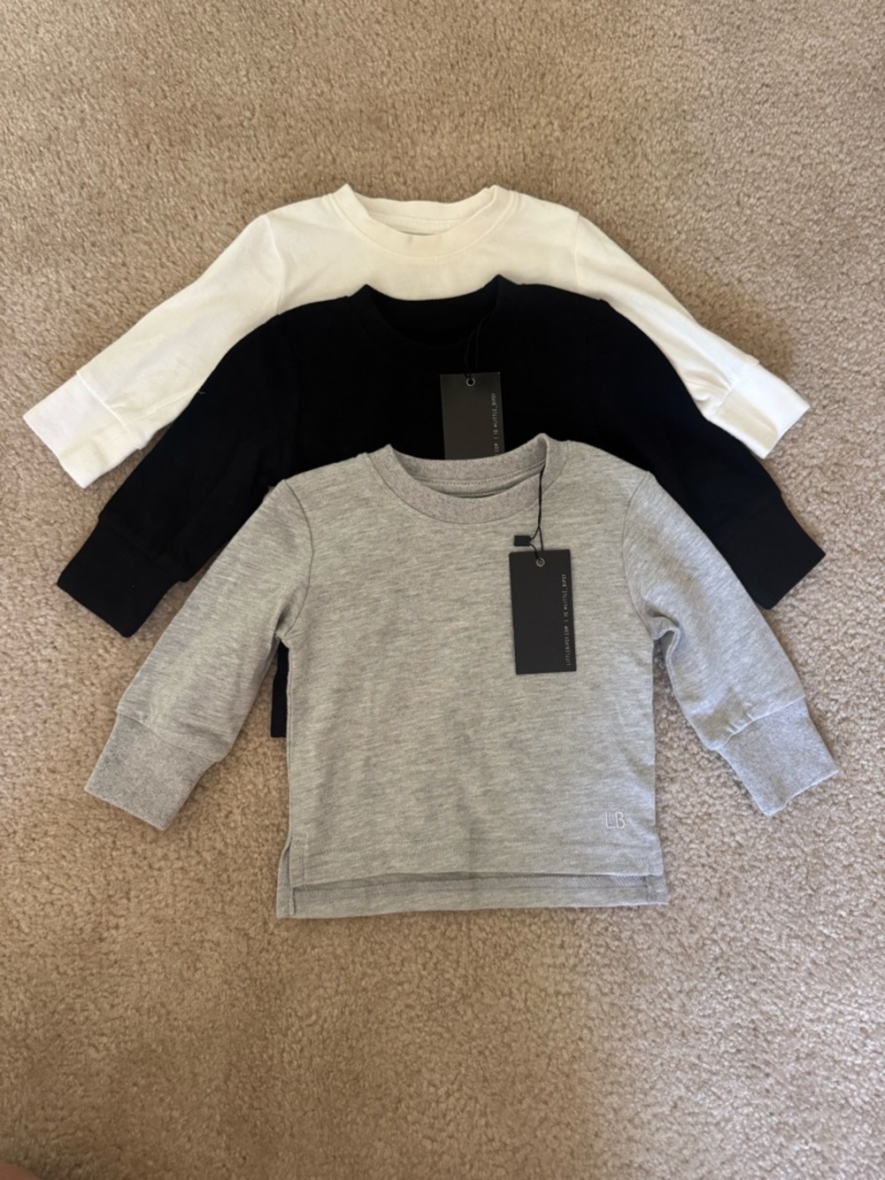 Little Bipsy 3-Pack Crewneck Tops in White, Black & Gray